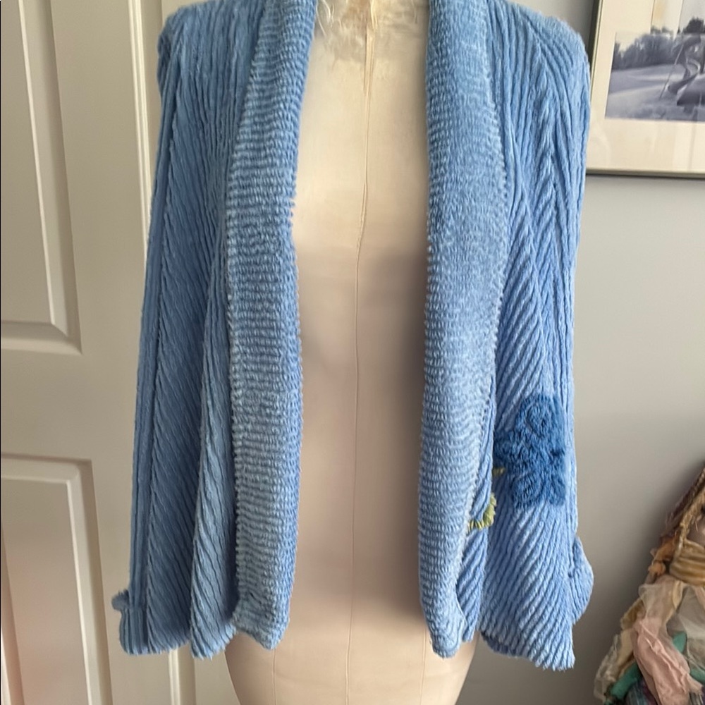 Hand crafted chenille Blue Women's swing jacket - Picture 4 of 10